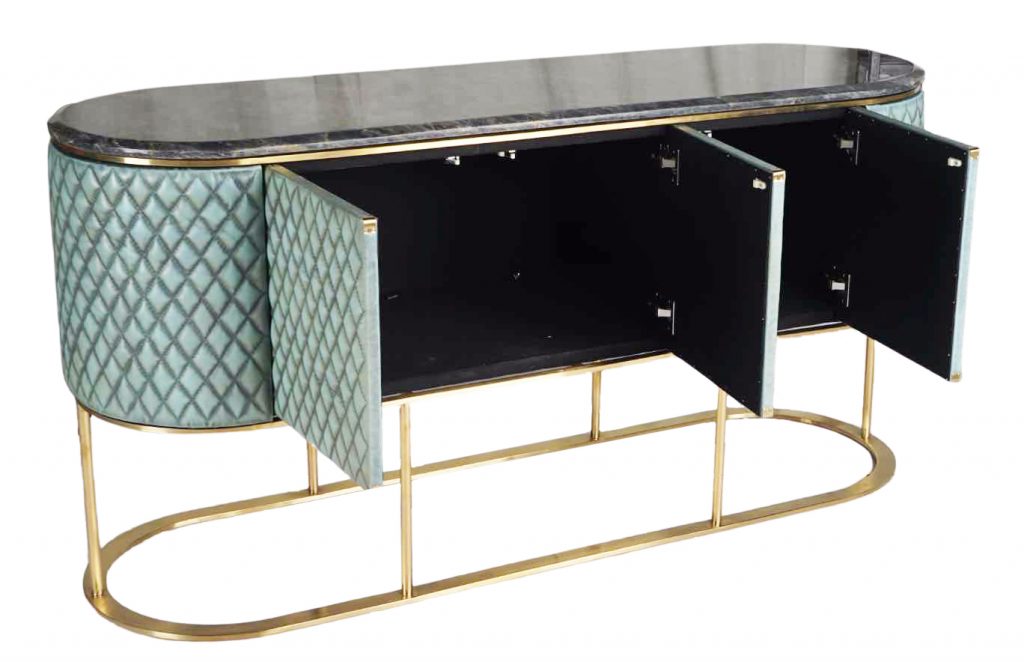 ROOBBA Mimi Sideboard Blue Leather and Marble Inside 2