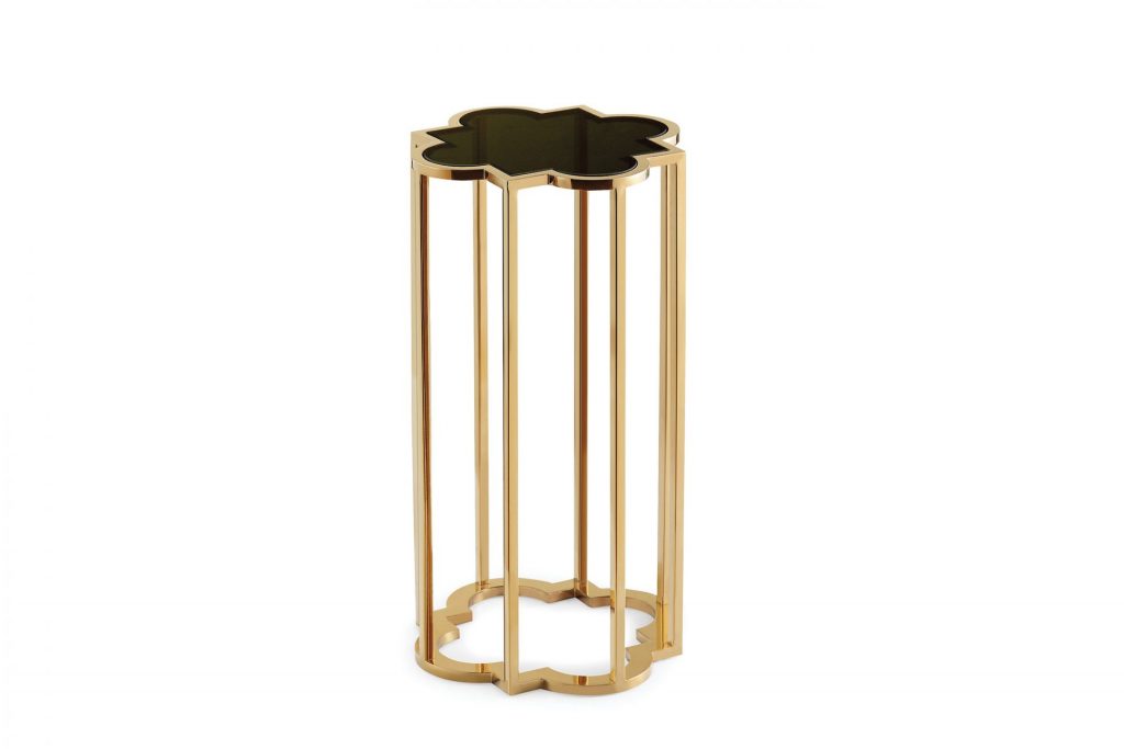 Ava Gold Metal & black Glass Side Table ROOBBA