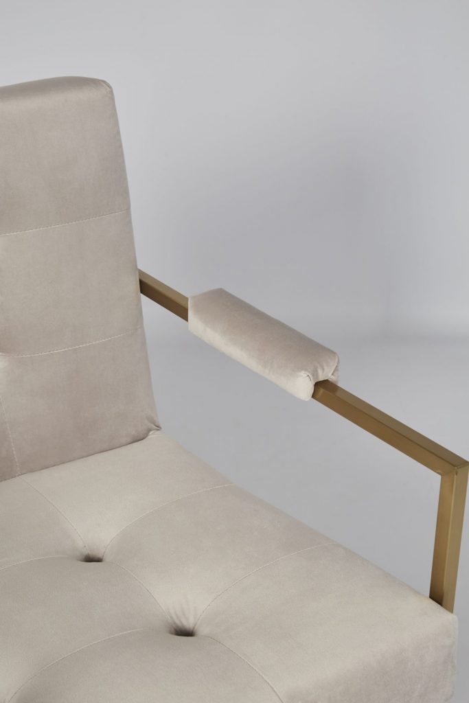 Grey Velvet & Gold Metal Stunning Modern Hotel Style Armchair Occasional Chair ROOBBA