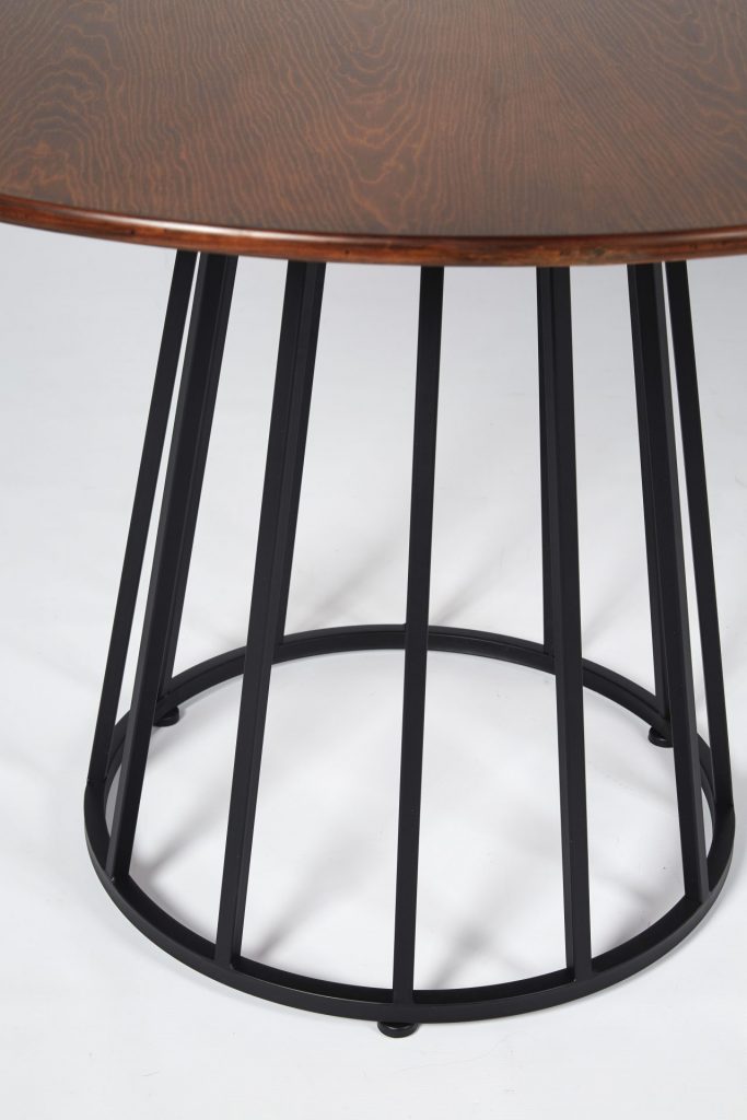 Brown Wood and Black Metal Small Round Modern Dining Table ROOBBA
