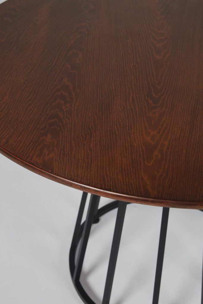 Brown Wood and Black Metal Small Round Modern Dining Table ROOBBA