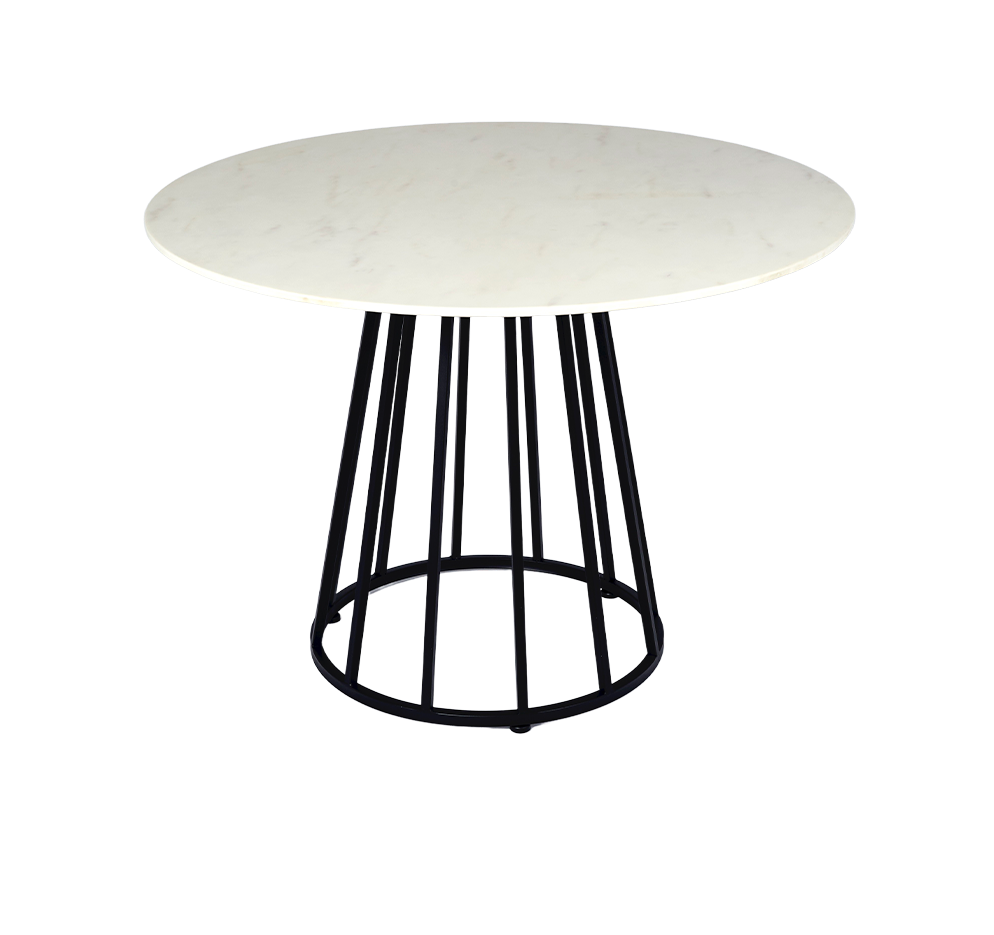 Faux Marble and Black Metal Small Round Modern Dining Table ROOBBA