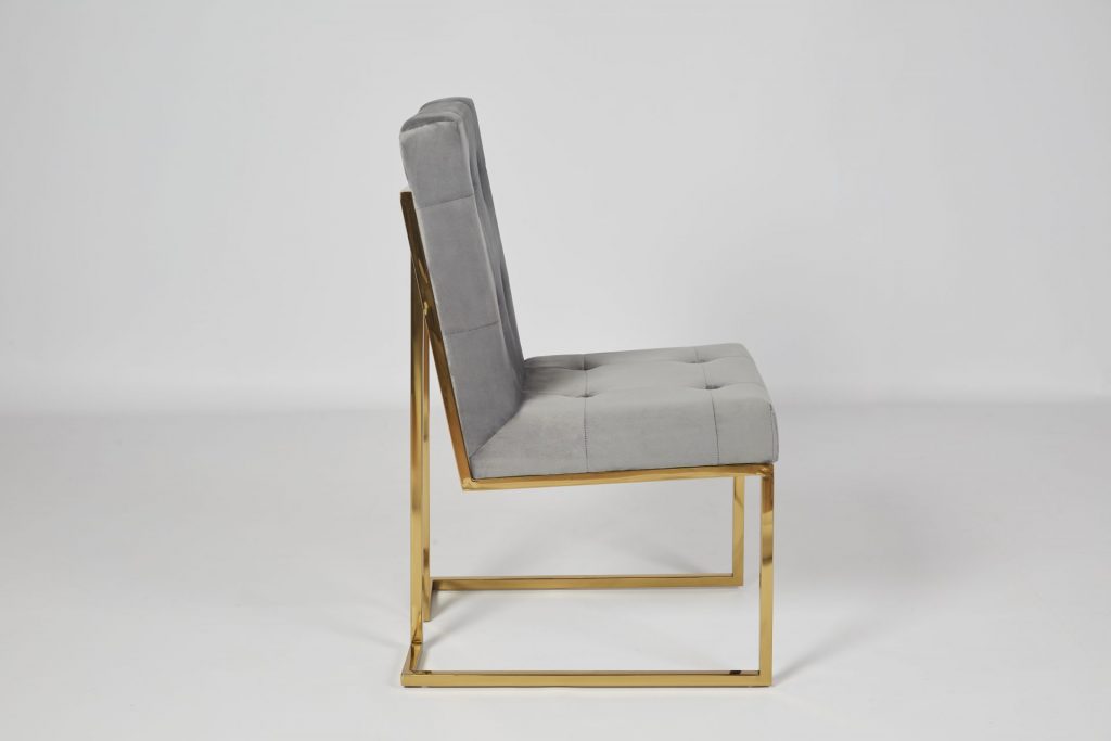 Grey Velvet and Gold Metal Beautiful Modern Dining Chair ROOBBA