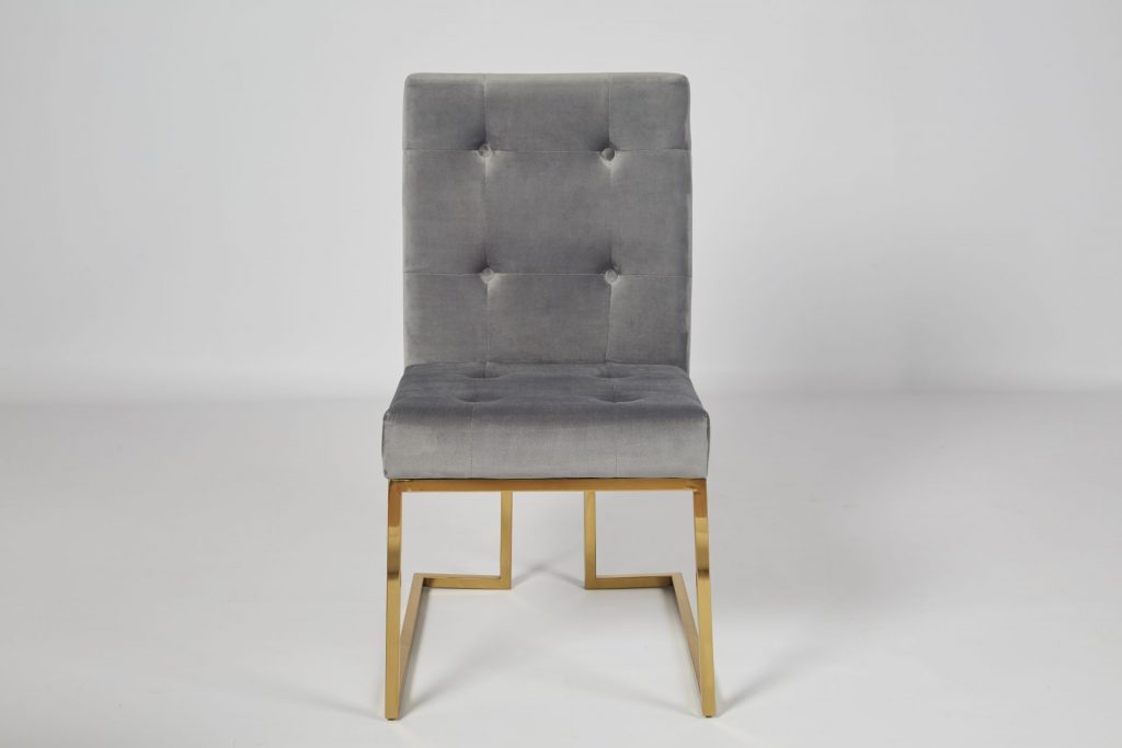 Grey Velvet and Gold Metal Beautiful Modern Dining Chair ROOBBA