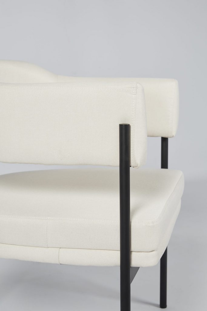 Cream Fabric & Black Metal Comfortable Modern Dining Chair ROOBBA