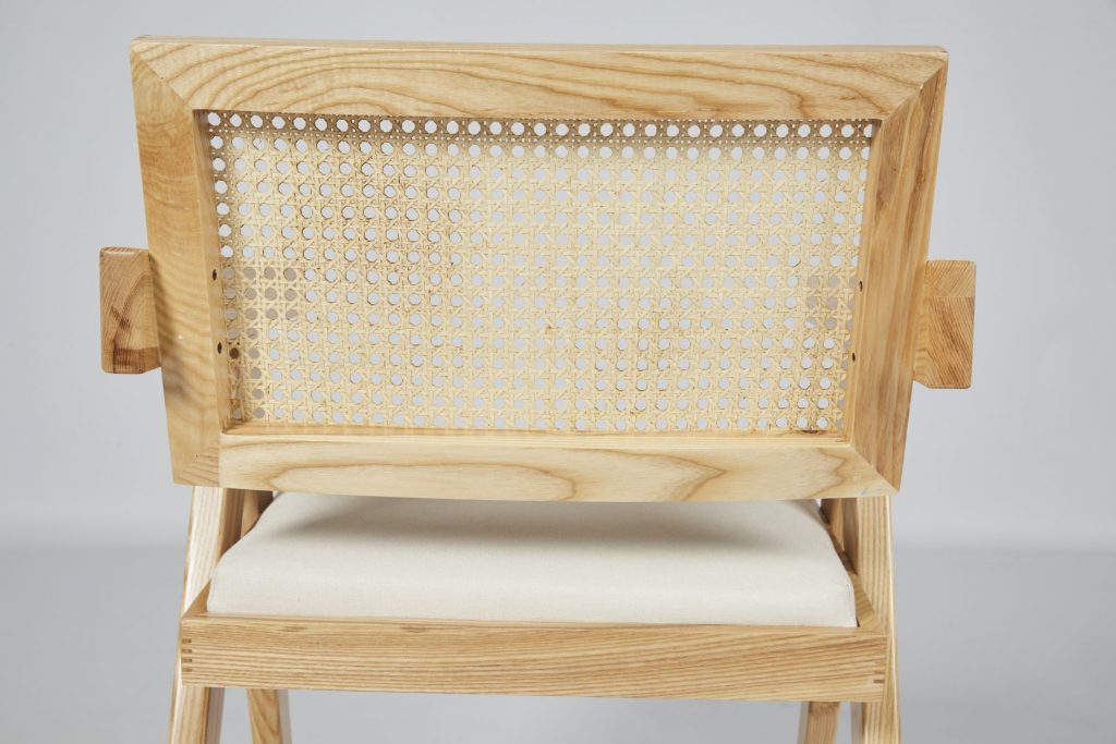Fashionable Light Wood & Rattan with Cream Seat Dining Chair ROOBBA
