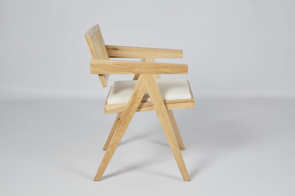 Fashionable Light Wood & Rattan with Cream Seat Dining Chair ROOBBA