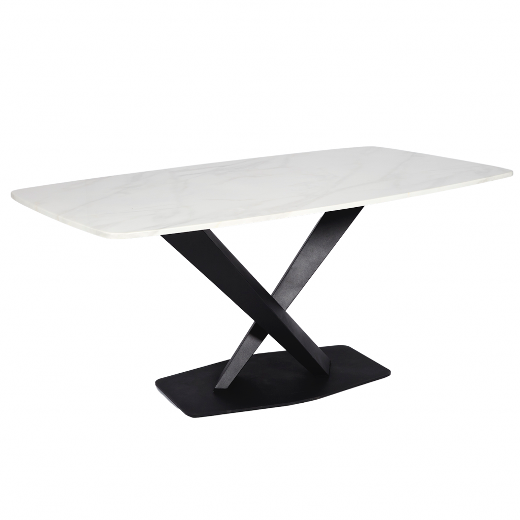 Faux Marble & Black Metal Modern Rectangle Dining Table ROOBBA