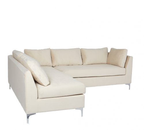 Cream Velvet & Chrome Stunning Modern Hotel Style Comfortable Corner Sofa ROOBBA