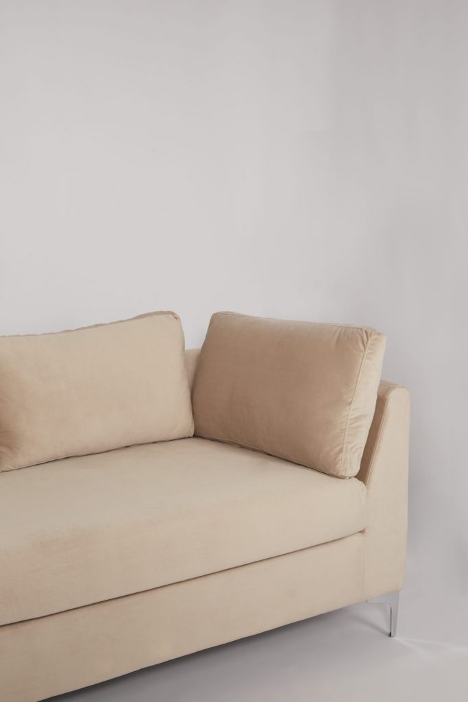 Beige Velvet & Chrome Stunning Modern Hotel Style Comfortable Corner Sofa ROOBBA