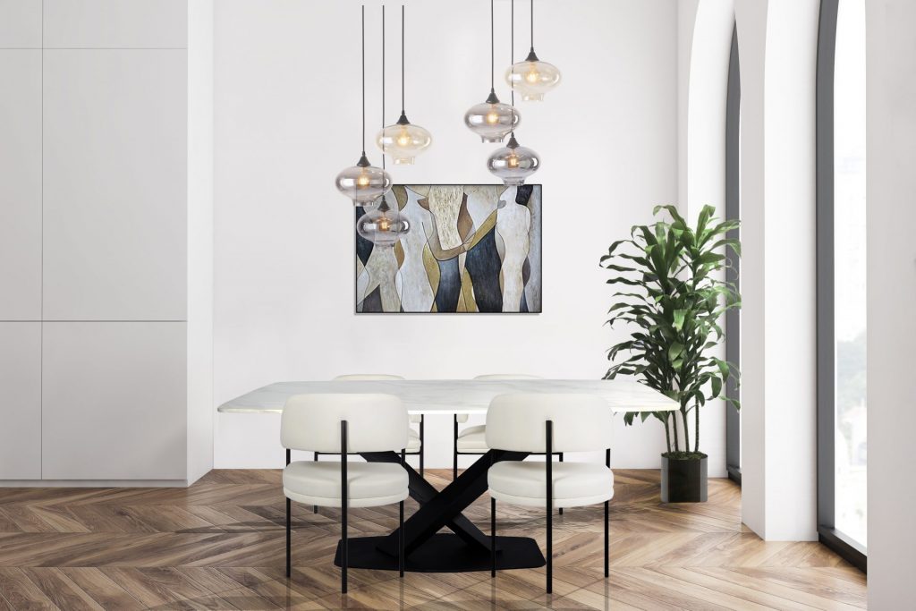 Marble Black Dining Table Cream Black Dining Chair pendant Lighting Modern Affordable Stylish Dining Room SettingROOBBA