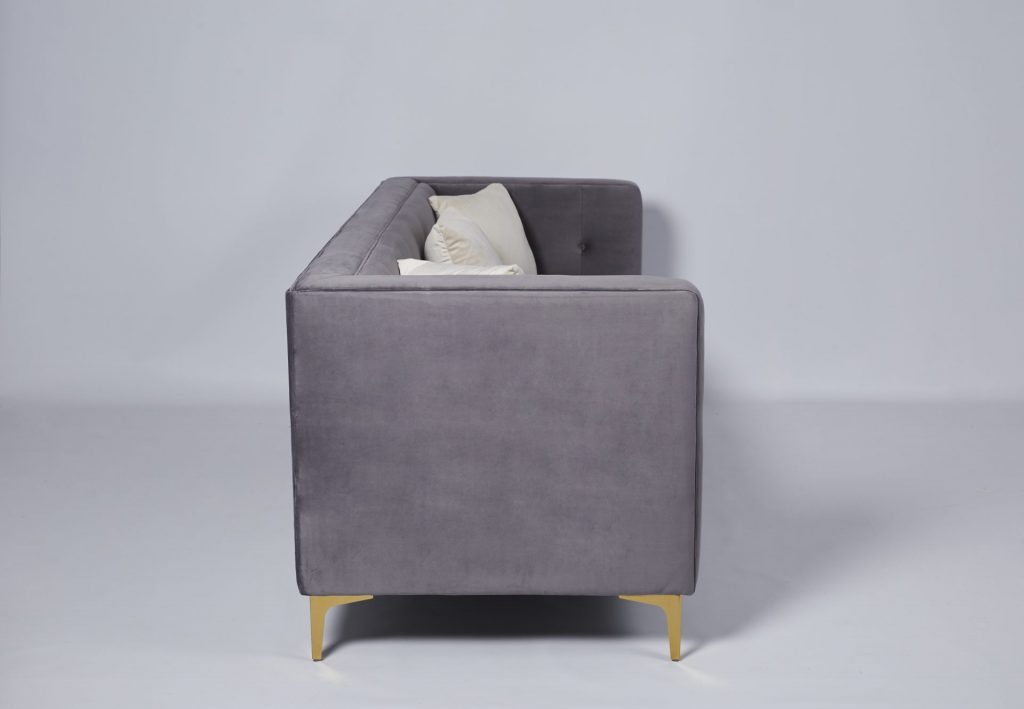 Grey Velvet & Gold Metal Stunning Modern Hotel Style Sofa ROOBBA