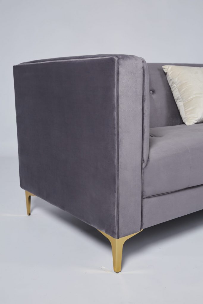 Grey Velvet & Gold Metal Stunning Modern Hotel Style Sofa ROOBBA