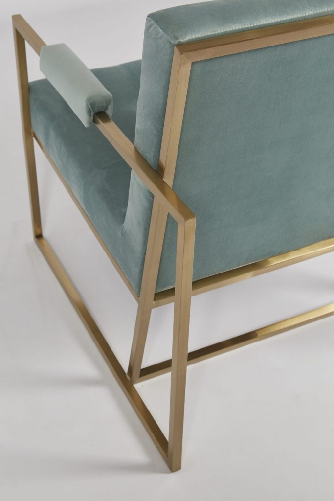 Teal Blue Velvet & Gold Metal Stunning Modern Hotel Style Armchair Occasional Chair ROOBBA