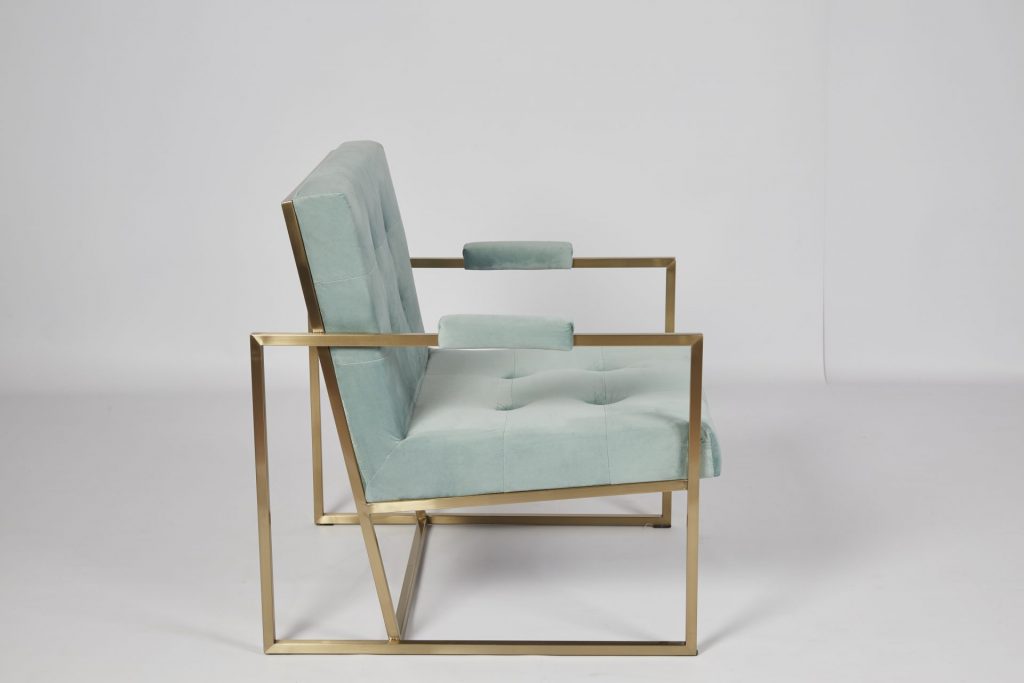 Teal Blue Velvet & Gold Metal Stunning Modern Hotel Style Armchair Occasional Chair ROOBBA