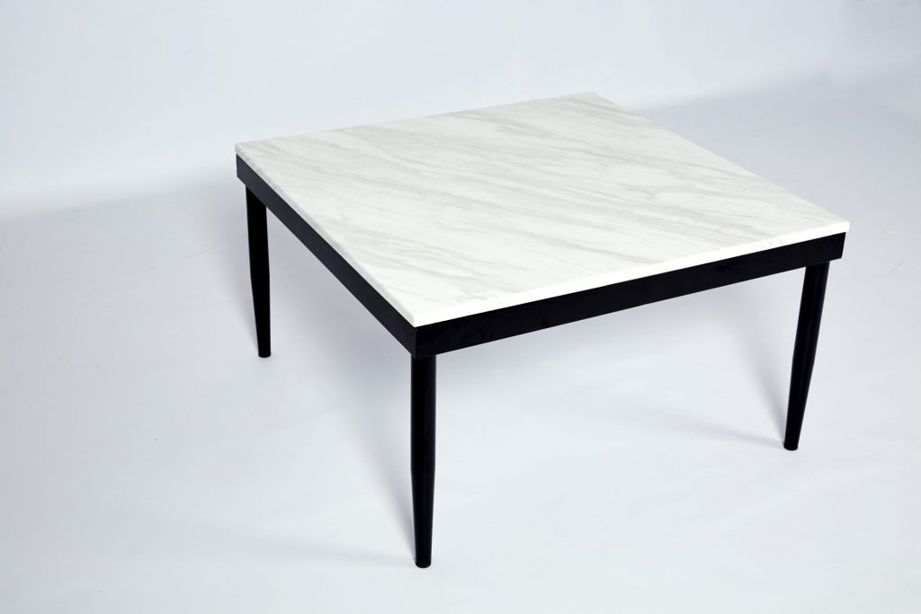 White Faux Marble & Black Metal Stylish Modern Square Coffee Table ROOBBA