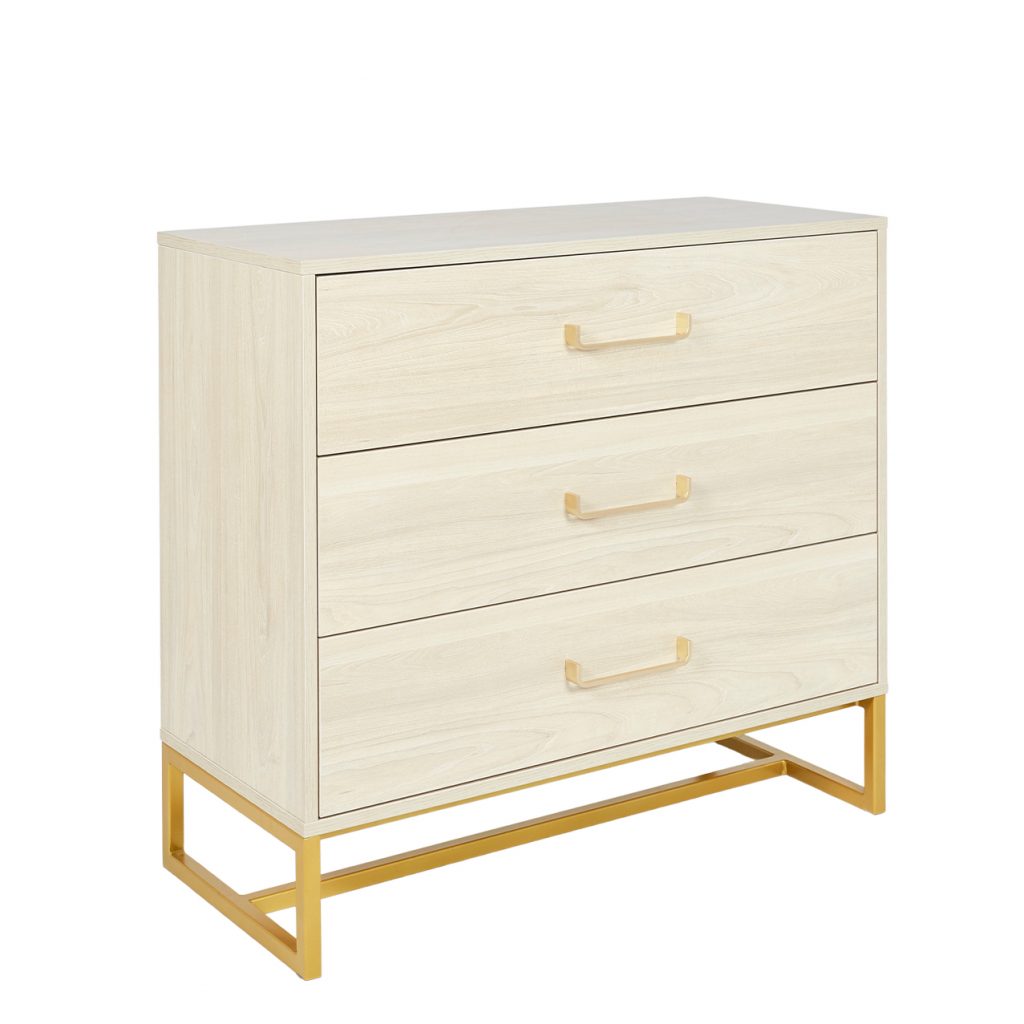 Gold Metal & Light Maple Wooden Chest of Drawers ROOBBA