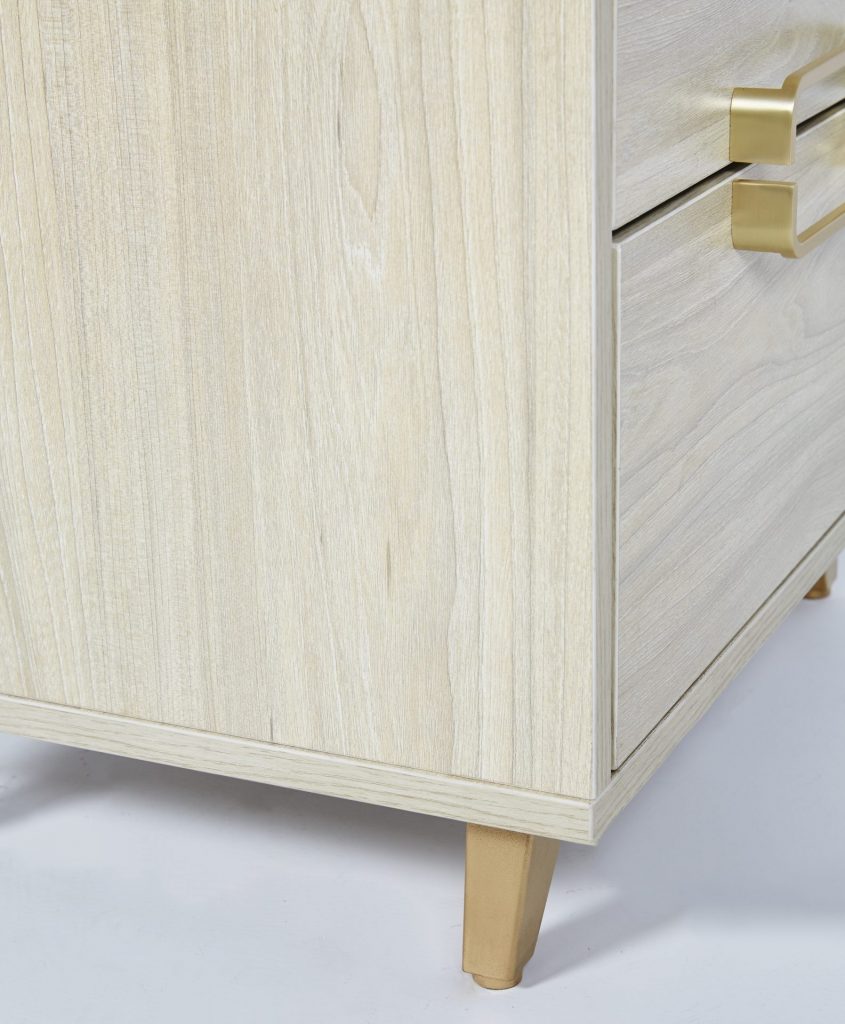 Gold Metal & Light Maple Wooden Bedside Table ROOBBA