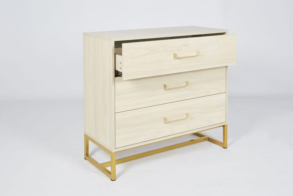Gold Metal & Light Maple Wooden Chest of Drawers ROOBBA