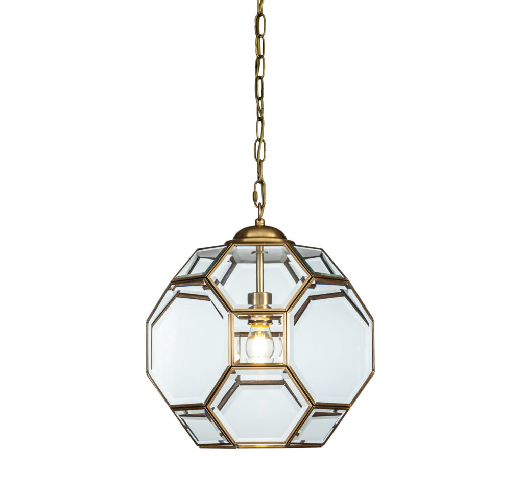 ROOBBA Corq Brass Octagonal ceiling light chandelier pendant with clear glass